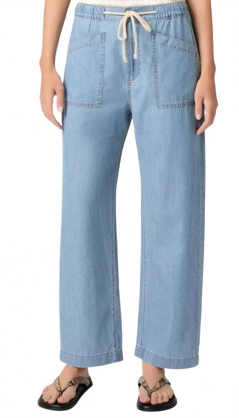 NEW PAIGE evann drawstring wide leg jeans in silver lake
